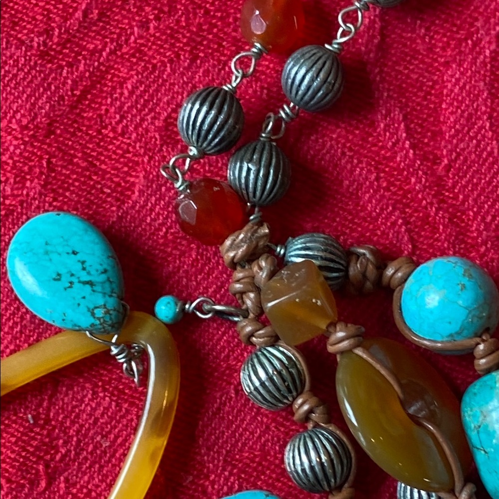 Chico’s Turquoise and Glass Statement Necklace - Picture 10 of 13